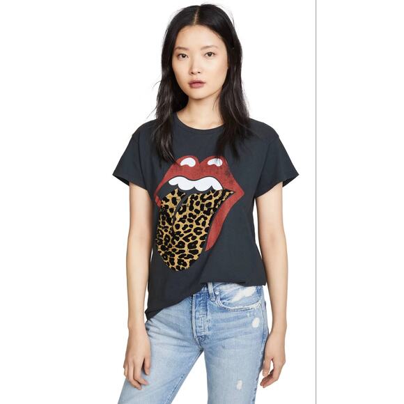 Daydreamer Rolling Stones Leopard Vintage Black XS Women's Cotton T-Shirt - Picture 1 of 8